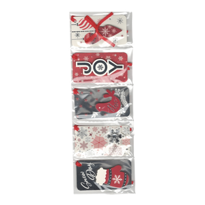 Handmade Gift Tags 5 Count - Silver and Red Icons