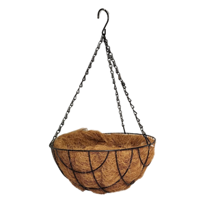 Black Metal Wire Hanging Basket with Coco Mat Liner - 12-Inch Diameter