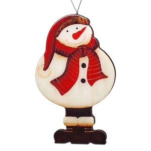 Glossy Wooden Snowman Ornament - 5 Inches