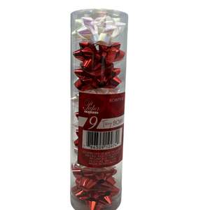 9 Tiny Metallic Bows In A Tube - White Pearlized/Red Metallic