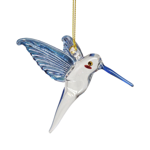 Feeding Hummingbird Glass Ornament - Blue Wings / Blue Tail / Blue Beak