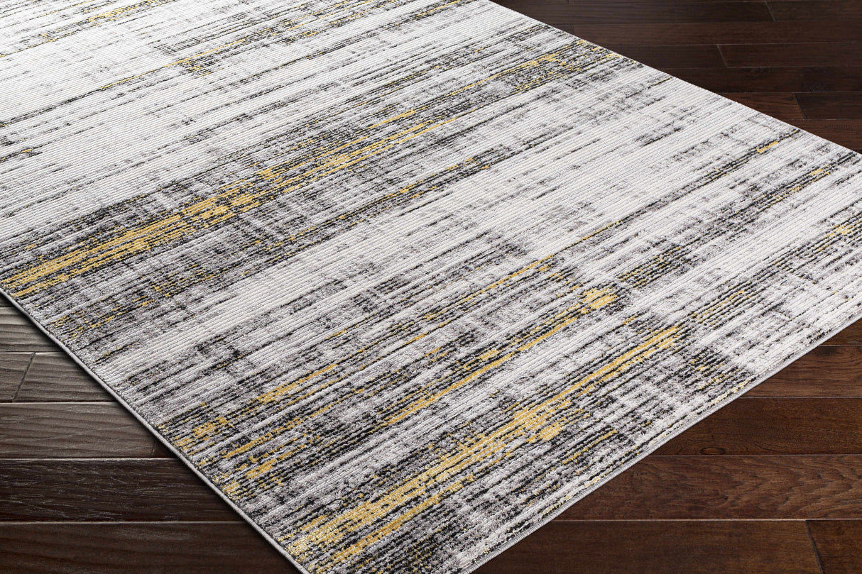 Moy Gray&Yellow Striped Area Rug - Clearance