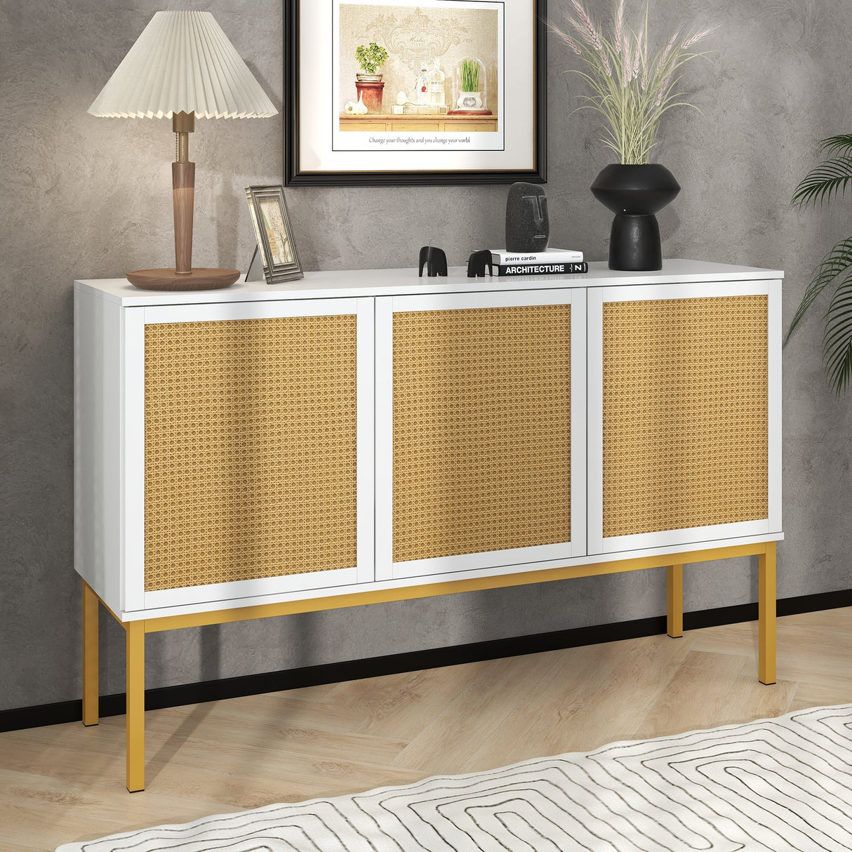 Myers Large Storage Space Sideboard with Artificial Rattan Door and Rebound Device - Buffets/Sideboards