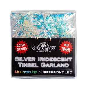 20-Light Battery-Operated Multicolored Superbright LED Silver Iridescent Tinsel