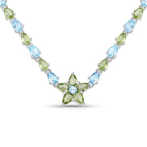 29.48 Carat Genuine Blue Topaz and Peridot .925 Sterling Silver Necklace