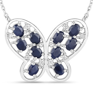 2.16 Carat Genuine Blue Sapphire and White Zircon .925 Sterling Silver Necklace