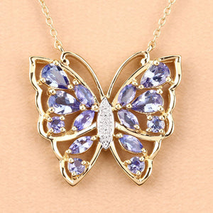 2.76 Carat Genuine Tanzanite and White Zircon .925 Sterling Silver Necklace