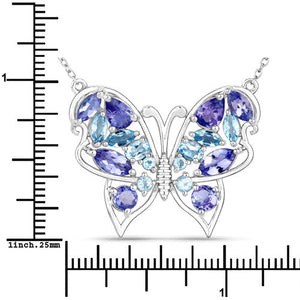 3.60 Carat Genuine Tanzanite and Swiss Blue Topaz .925 Sterling Silver Necklace