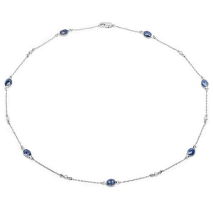 6.43 Carat Genuine Blue Sapphire and White Diamond .925 Sterling Silver Necklace