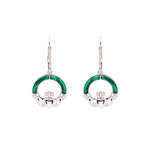 Green Malachite Sterling Silver Claddagh Drop Earrings