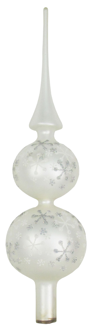 Glass 13 Inch Treetop Finial - Matte Silver with Glitterlace
