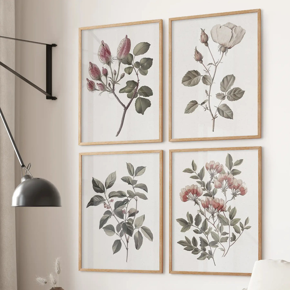 Vintage Floral Set of 4 Prints. Botanical Wall Art