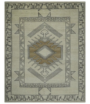 Natural Wool Hand Knotted Ivory, Beige and Black Traditional Heriz Serapi Wool Multi Size wool Area Rug, Kids, Living Room and Bedroom Rug