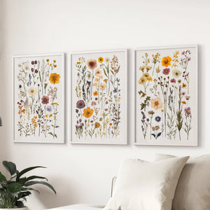 Colorful Botanical Flower Set of 3. Wildflower Prints