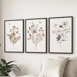 Meadow Wildflower Print Set of 3 Pieces. Watercolor Botanical Prints