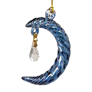 Small Crescent Moon Glass Ornament - Blue