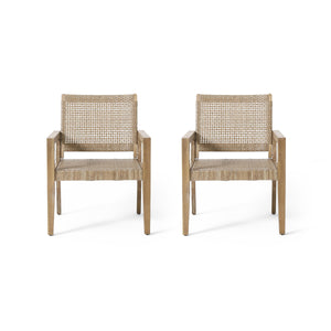 Outdoor Wicker and Acacia Wood Club Chairs - Set of 2