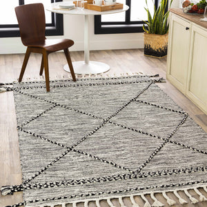 Neal Black/Cream Trellis Cotton Rug with Tassels - Clearance