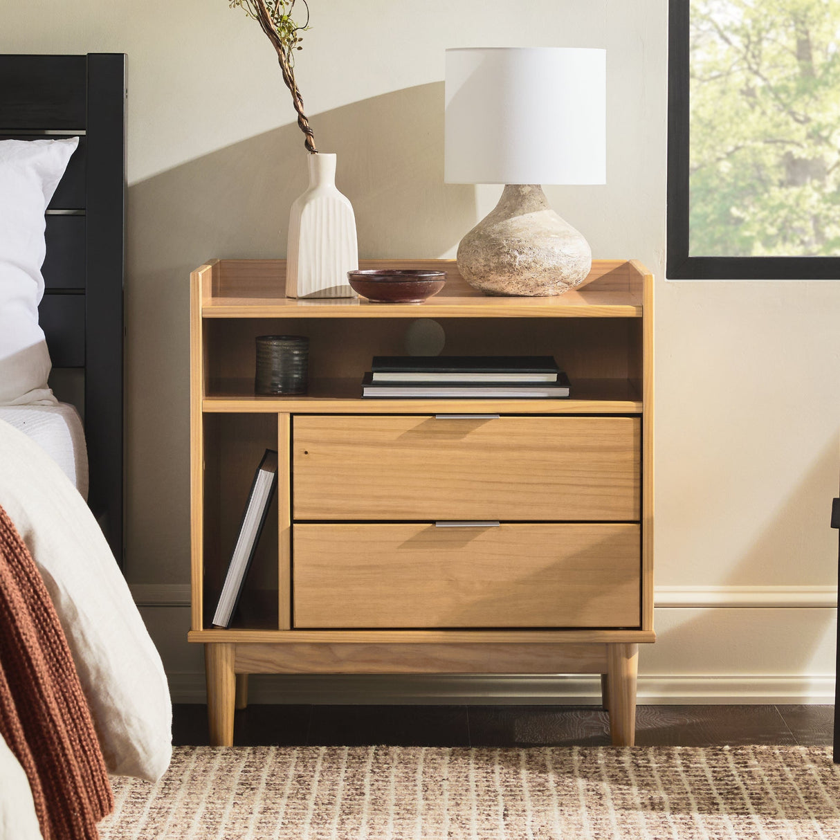 Nebulized Solid Wood Nightstand with 2 Drawers and Tray Top - Nightstands
