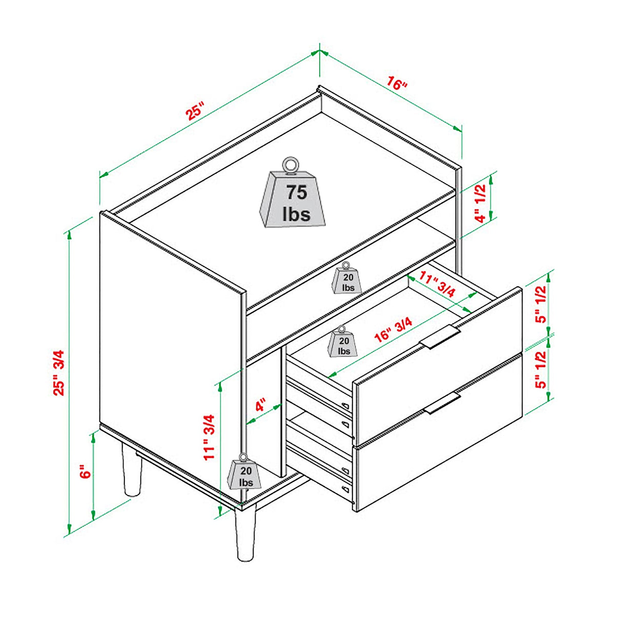 Nebulized Solid Wood Nightstand with 2 Drawers and Tray Top - Nightstands