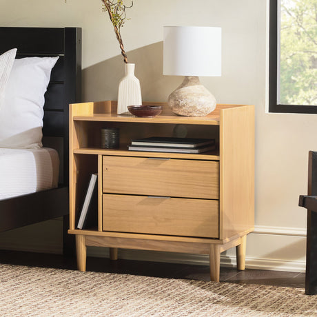 Nebulized Solid Wood Nightstand with 2 Drawers and Tray Top - Nightstands