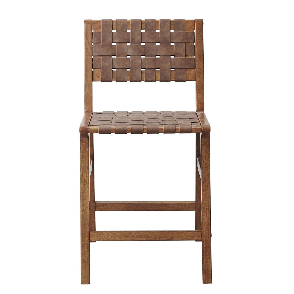 Nebuluxe Faux Leather Woven Counter Stool with Solid Wood Frame - Pecan