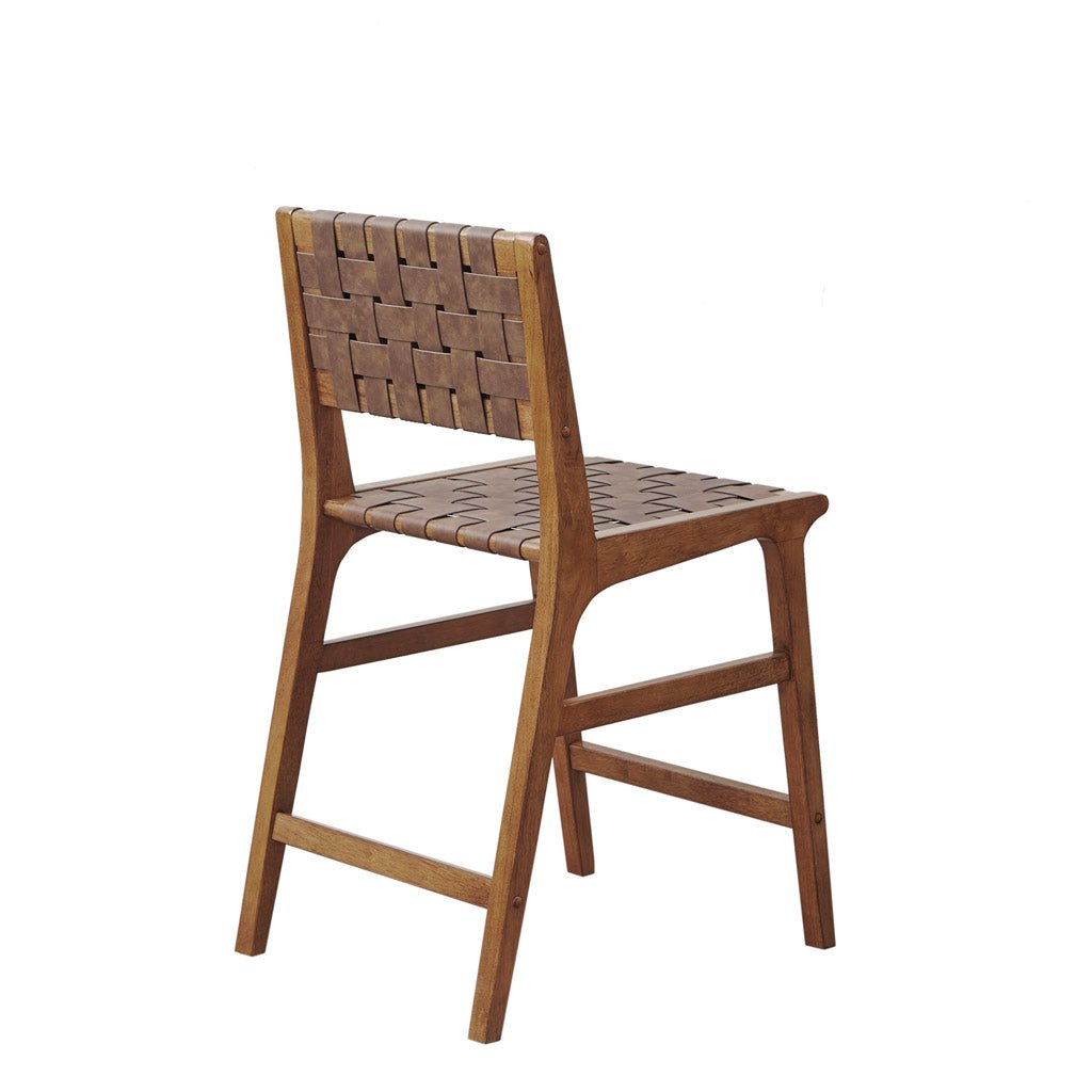 Nebuluxe Faux Leather Woven Counter Stool with Solid Wood Frame - Pecan