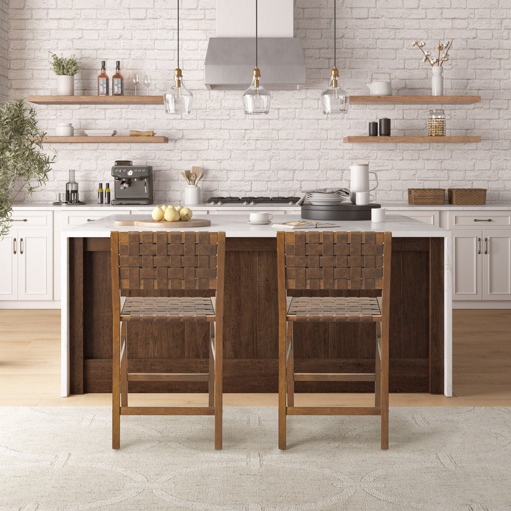 Nebuluxe Faux Leather Woven Counter Stool - Counter Stools