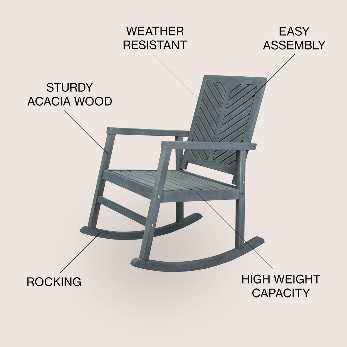 Ned modern chevron - back support acacia wood patio outdoor rocking chair - Tuesday Morning - Outdoor Chairs