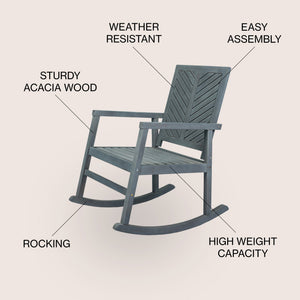 Ned modern chevron - back support acacia wood patio outdoor rocking chair - Tuesday Morning - Outdoor Chairs