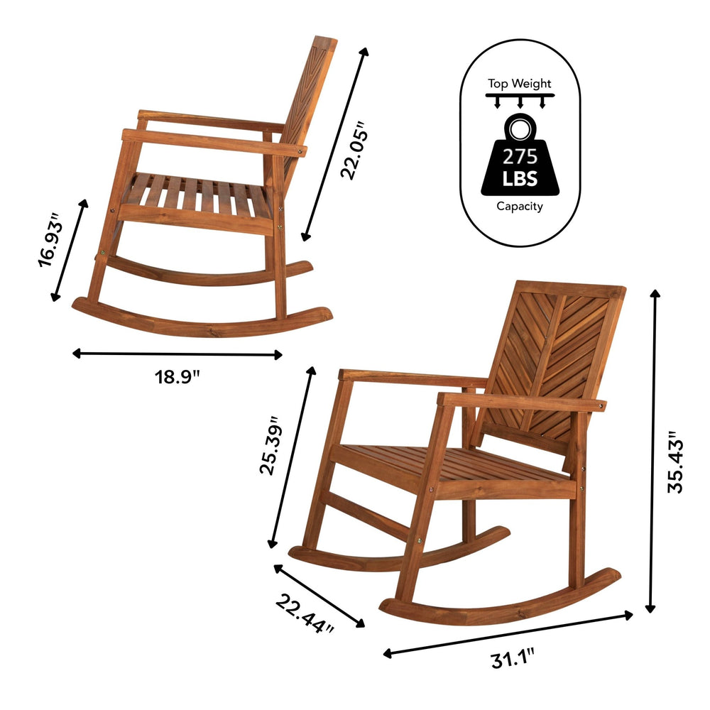 Ned modern chevron - back support acacia wood patio outdoor rocking chair - Tuesday Morning - Outdoor Chairs