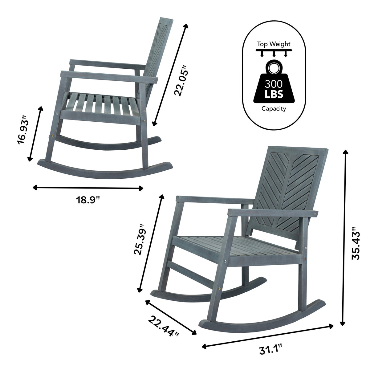 Ned modern chevron - back support acacia wood patio outdoor rocking chair - Tuesday Morning - Outdoor Chairs