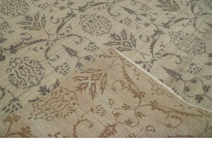 Neutral 8x10 Hand Knotted Camel and Brown Floral Traditional Antique Style Wool Area Rug