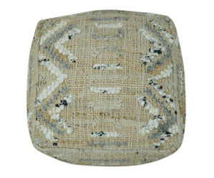 Contemporary Beige, Ivory and Gray Hand Woven Jute and wool Pouf