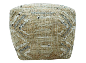 Contemporary Beige, Ivory and Gray Hand Woven Jute and wool Pouf