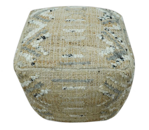 Contemporary Beige, Ivory and Gray Hand Woven Jute and wool Pouf