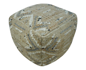 Contemporary Beige, Ivory and Gray Hand Woven Jute and wool Pouf