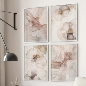 Abstract Pastel Pink Painting Print. Set of 4 Piece