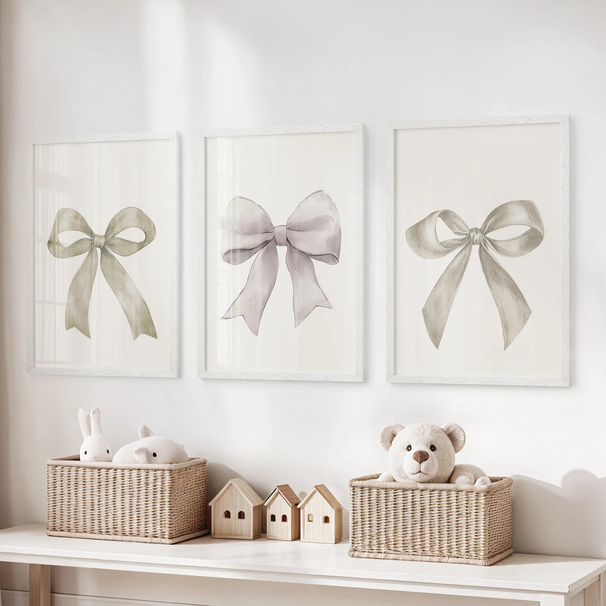 Aesthetic Bow Wall Art Set of 3. Neutral Gallery Set