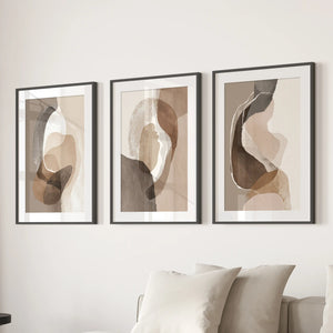 Neutral Abstract Wall Art Set of 3. Modern Earth Tone Prints