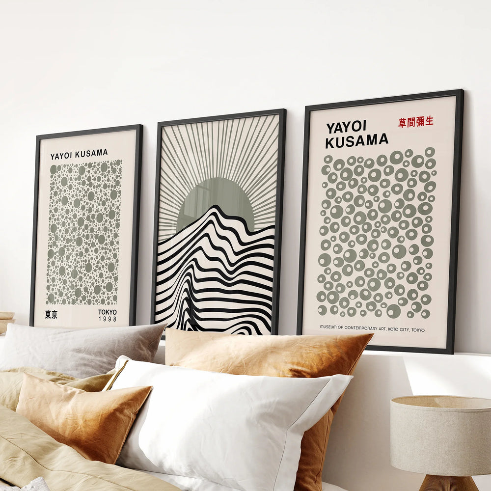 Exhibition Style Wall Art. Set of 3 Sage Green Bauhaus Prints for Apartment or Dorm