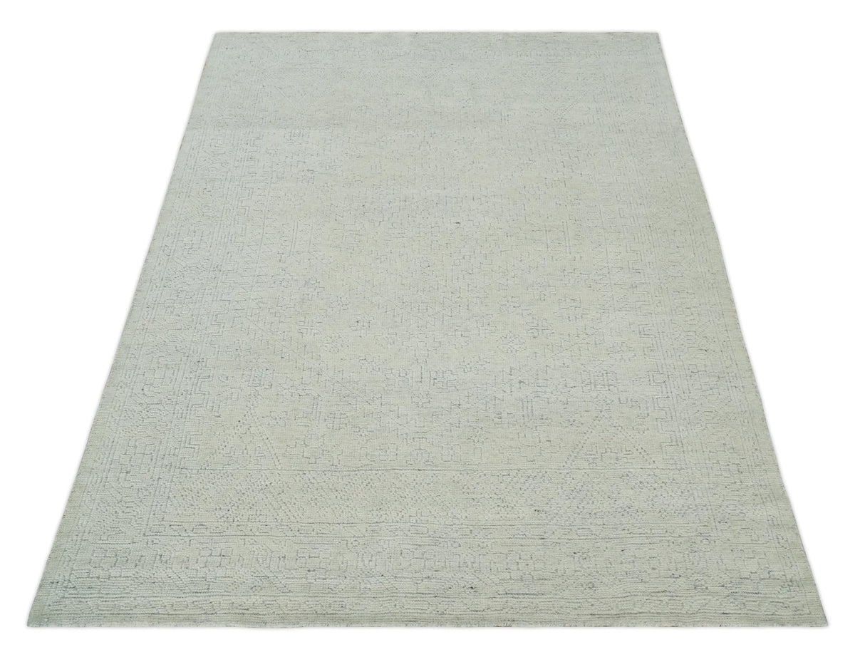 Neutral Contemporary 8x10 Medallion Beige 8x10 Hand knotted wool area rug