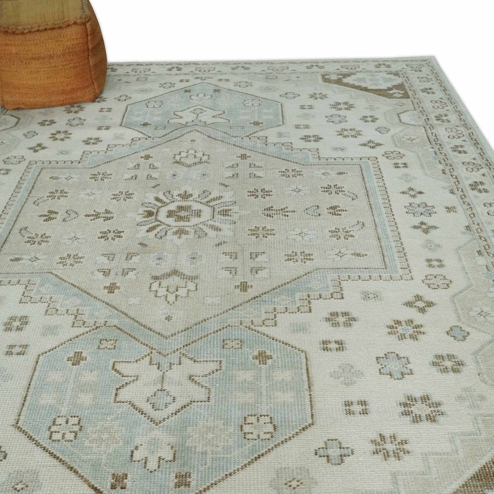 Neutral Ivory, Brown and Gray Hand knotted Traditional Multi Size wool Area Rug