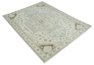 Neutral Ivory, Brown and Gray Hand knotted Traditional Multi Size wool Area Rug