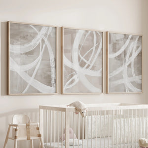Modern Minimalist Abstract Triptych. Neutral Brush Stroke Art