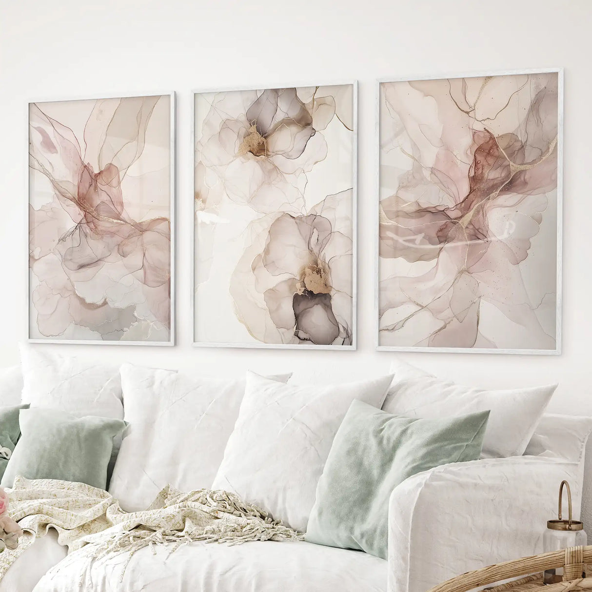 Neutral Watercolor Wall Art. Modern Minimalist Abstract Triptych