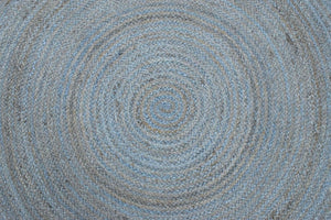 100% All Natural Fiber Hand Braided Boho Blue Round Jute Rug | JR1