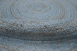 100% All Natural Fiber Hand Braided Boho Blue Round Jute Rug | JR1