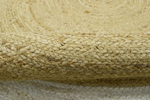 100% ALL NATURAL FIBER HAND BRAIDED BOHO WHITE ROUND JUTE RUG | JR4