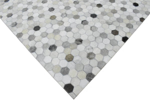 Silver And Ivory Handmade Genuine Leather Area Rug